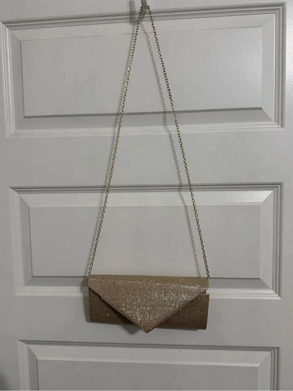 Gold Glitter Envelope Clutch with Chain Strap